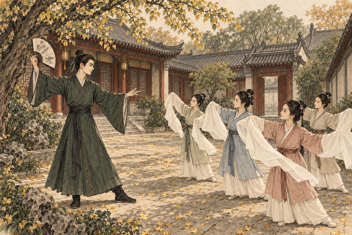 Preparations filled the autumn. At Pear Fragrance Court, Jia Qiang drilled twelve girl actresses he had bought in Suzhou. Young nuns and Taoist novices were bought for the garden's shrines. Miaoyu, an official's daughter who lived as a lay nun, would not come: "Noble houses crush people with their rank." She only accepted a formal written invitation.