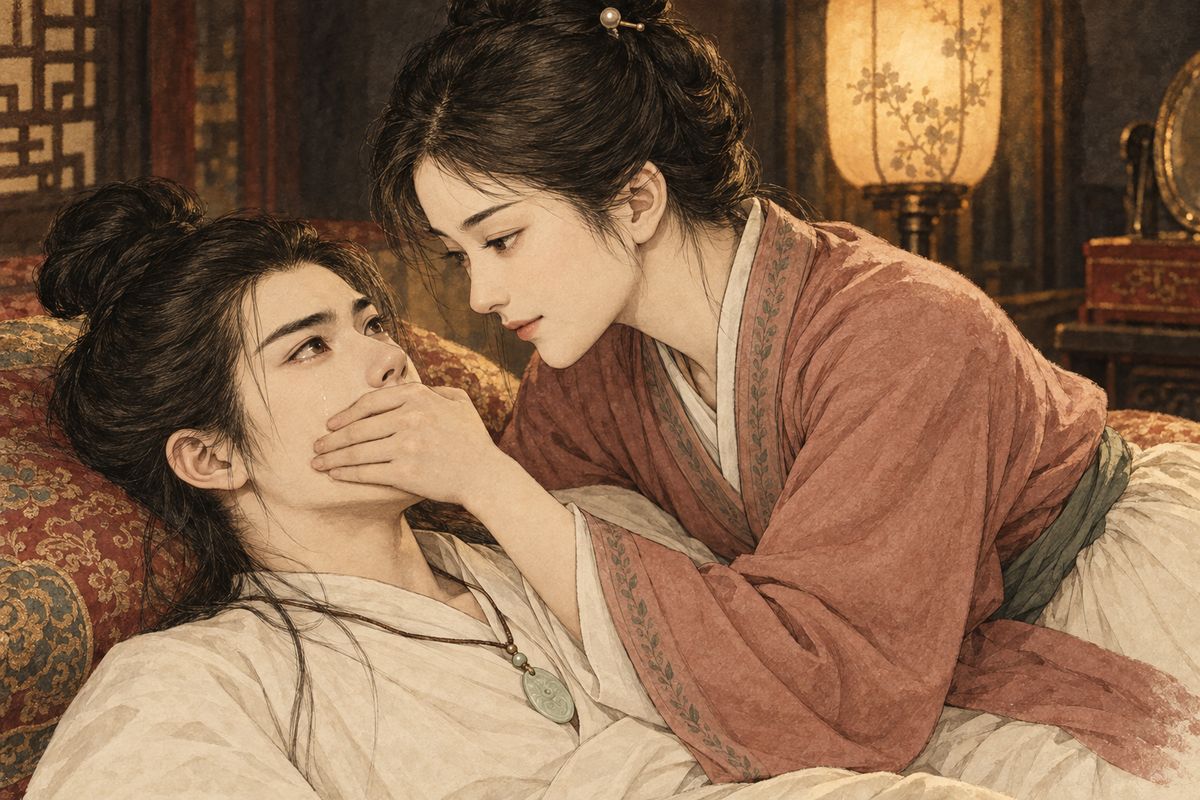 She argued so firmly that Baoyu went to bed in tears. Only then did Xiren relent: she would stay if he promised three things. Drop the morbid talk of turning into smoke, pretend to love study in front of his father, and stop eating the rouge off girls' lips. He swore to everything.