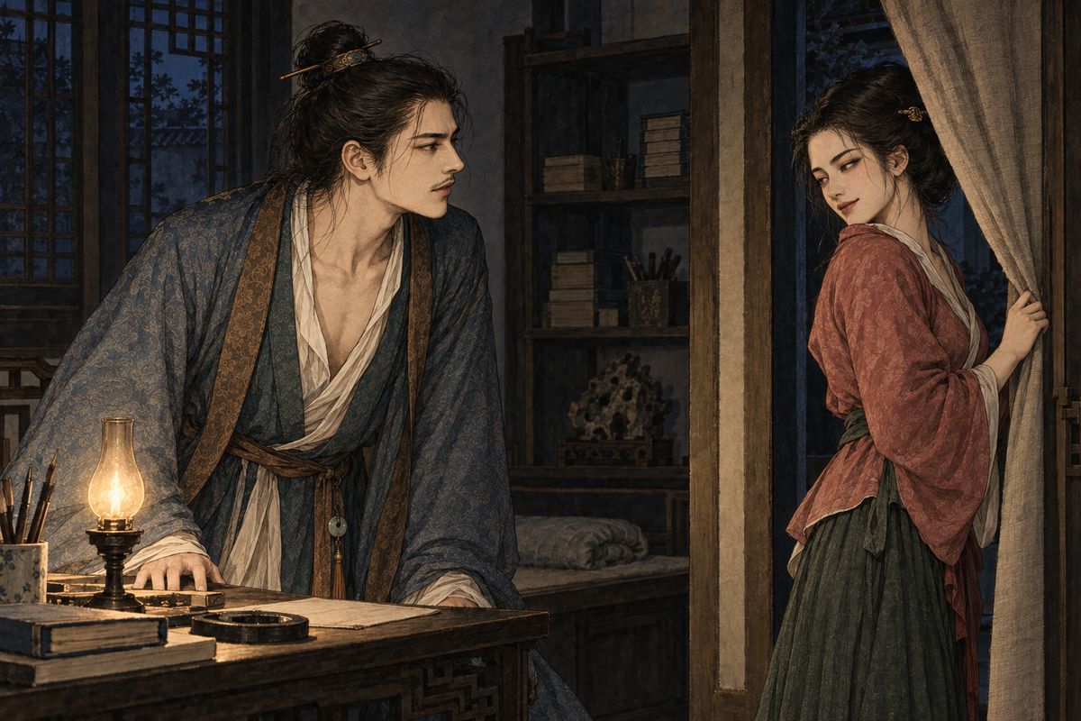 Then Xifeng's little daughter came down with smallpox. The house fasted and prayed to the pox goddess, and Jia Lian was sent to sleep alone in the outer study. Within two nights he had arranged, through his pages, a secret meeting with Miss Duo, the loose, lovely wife of a drunken cook.