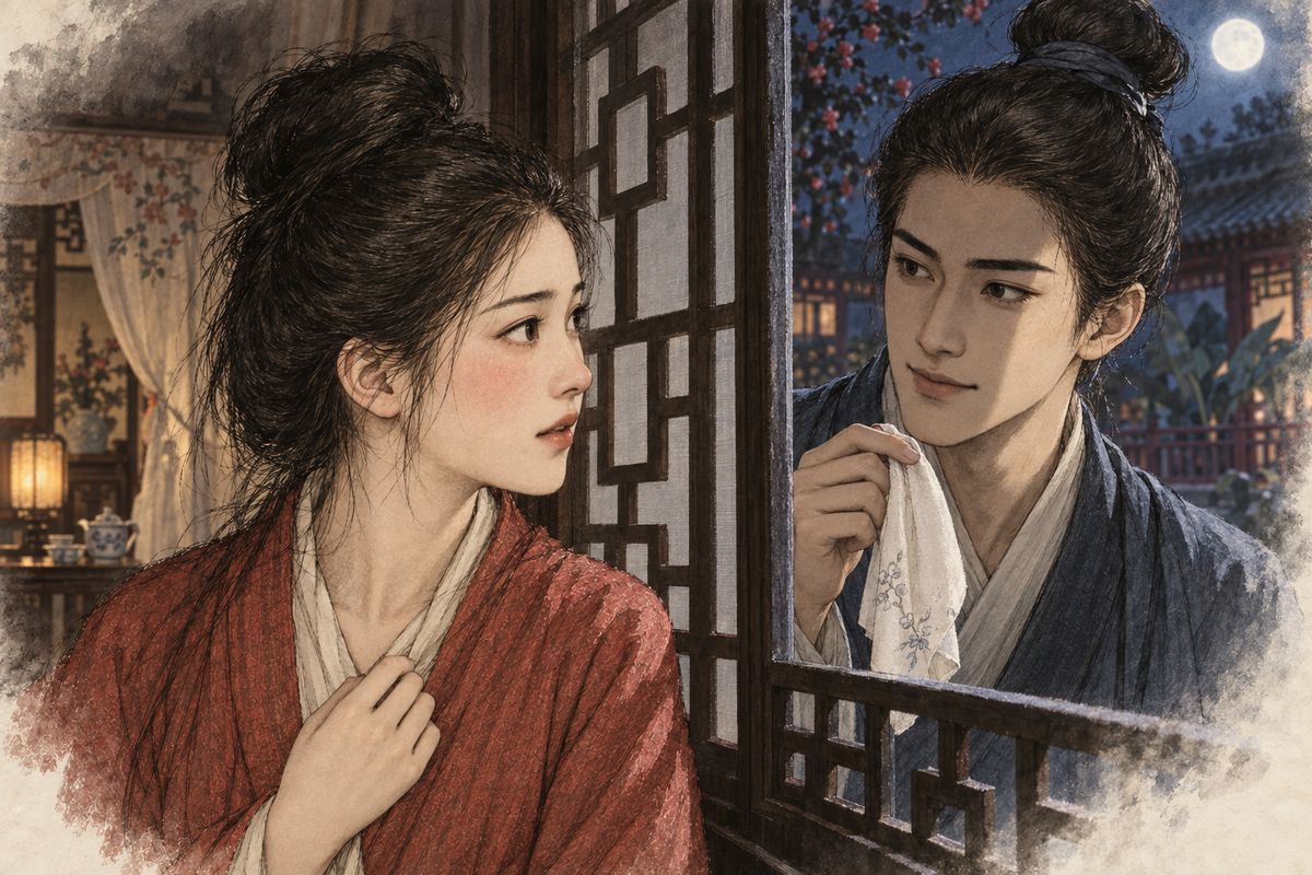 Qiuwen spat in Xiaohong's face and asked whether she thought herself fit to serve tea. Hurt, Xiaohong lay awake. She had lost her handkerchief, and now heard that Jia Yun would come to plant trees. In her dream he stood at her window: "Hongyu, I've found your handkerchief."