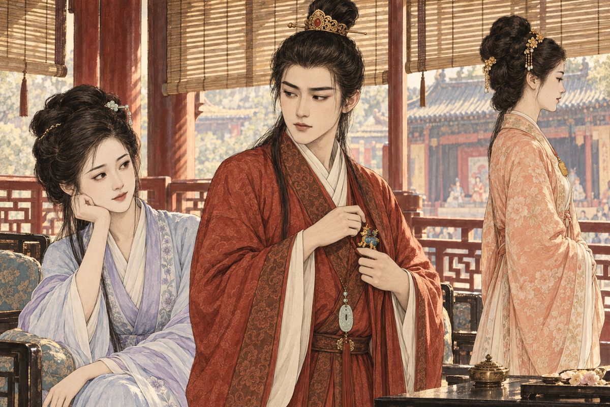 The abbot's Taoists sent back gifts for Baoyu's jade. Among them was a gold unicorn, and Baochai remarked that Xiangyun wore a smaller one just like it. Baoyu slipped it into his robe, then glanced round and found Daiyu watching him and nodding knowingly. "I don't care for it," she said, when he offered to keep it for her.