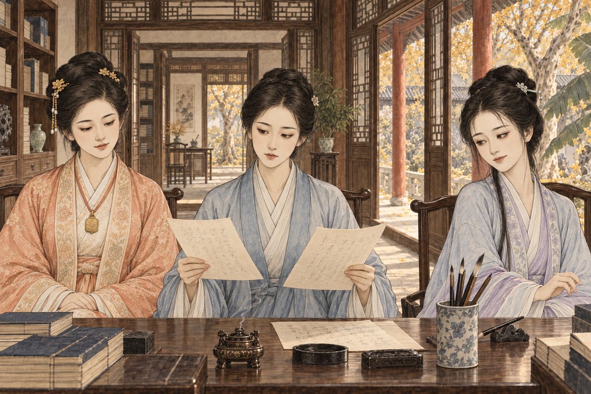 As the incense burned down, Daiyu dashed off her poem in one sweep, and its opening lines drew cries of delight. Still, Li Wan ruled that Baochai's poem, with its depth and restraint, ranked first, Daiyu's brilliance second and Baoyu's last. Tanchun named the new society the Crabapple Club.