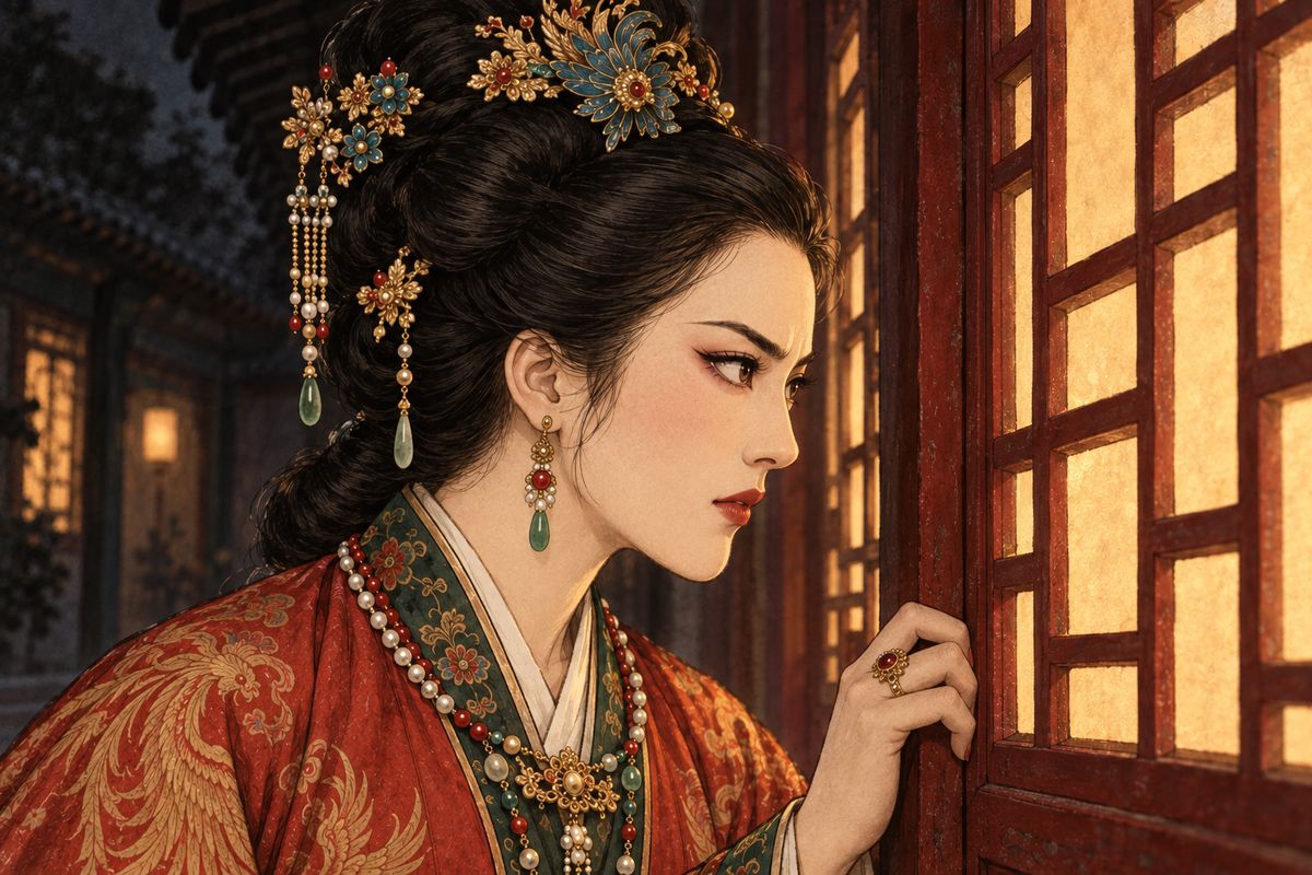 Xifeng crept up to her own window. Inside, Bao Er's wife was laughing: 'If only that hellcat of yours would die.' Then Ping'er could be made his wife, she said, and he'd be better off. Jia Lian grumbled that even Ping'er wouldn't let him near her now, and that she was full of grievances she dared not voice. Xifeng shook with rage.