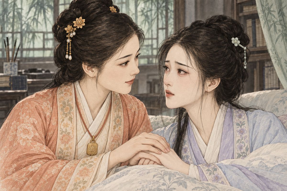 Daiyu told her why she would never ask for the congee. She was not a real mistress of the house, only an orphan taken in, and the servants already whispered about her. Baochai took her hand. They were in the same boat, she said, and she would send bird's nest from her own family's stores, with no fuss at all.