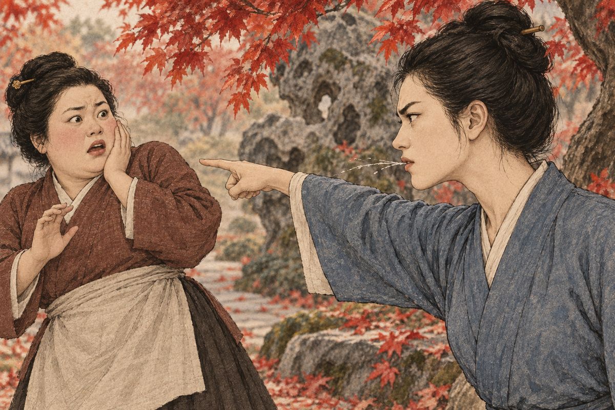 Her sister-in-law came hurrying up with the "happy news". Yuanyang stood up and spat full in her face, then cursed her through tears: her brother's family wanted to push her into the fire so they could lord it over others on her back, and if things went badly for her they would pull their heads in and leave her to die.
