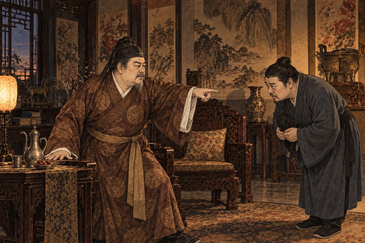 When her brother brought back her refusal, Jia She flew into a rage. He said she must fancy Baoyu or Jia Lian, and that however far away she married, she would never escape his grasp, "unless she dies, or never marries at all." Jin Wenxiang could only bow and answer "yes" after every sentence.