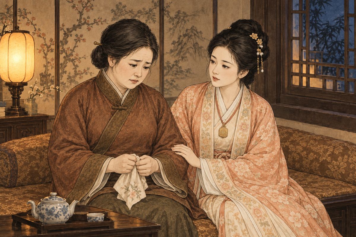 Jia Rong found Xue Pan groaning in the reeds like a mud pig and joked that the Dragon King must have wanted him as a son-in-law. At home, Aunt Xue wanted Xianglian hunted down, but Baochai talked her out of it. Her brother had it coming, she said, and a fuss would only look like bullying. Xianglian had fled.