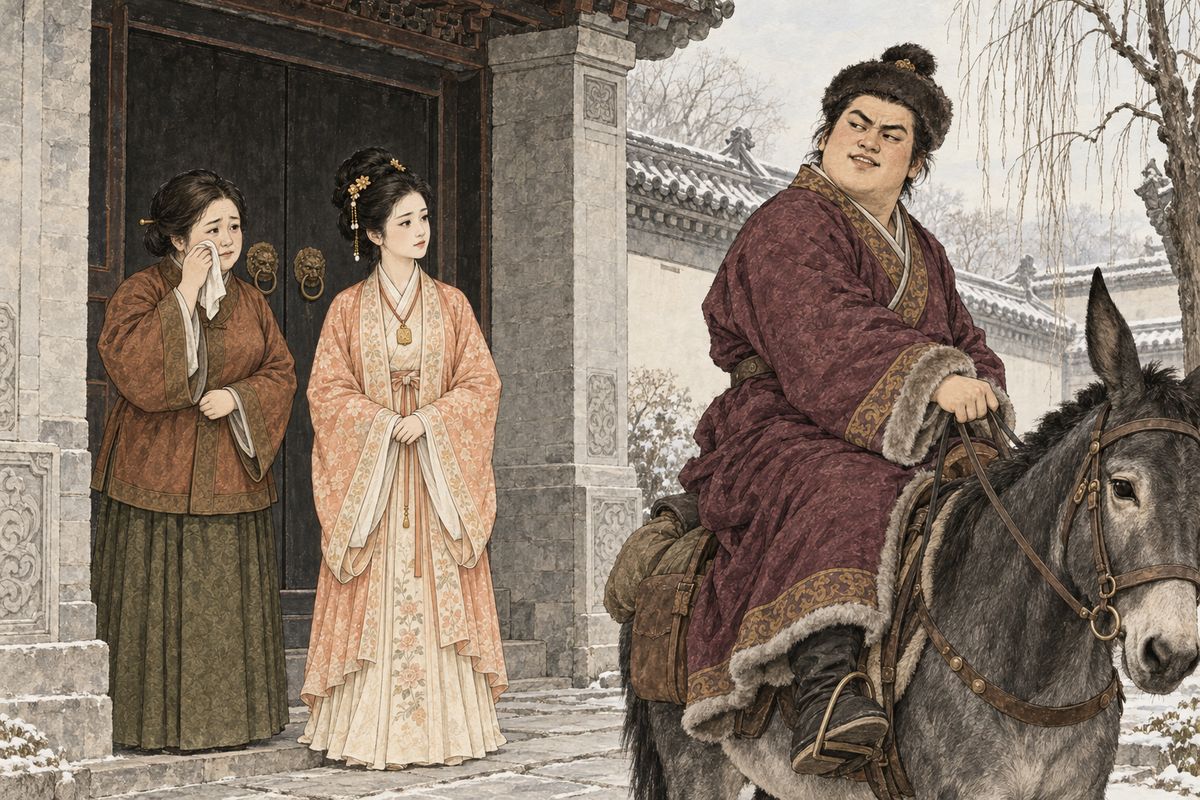 In the tenth month Xue Pan, still ashamed of his beating, set off south to trade with the family's old manager, Zhang Dehui. With him gone, Aunt Xue sent Xiangling to keep Baochai company in the Garden. The moment she moved in, Xiangling begged, 'Now you can teach me to write poems!'