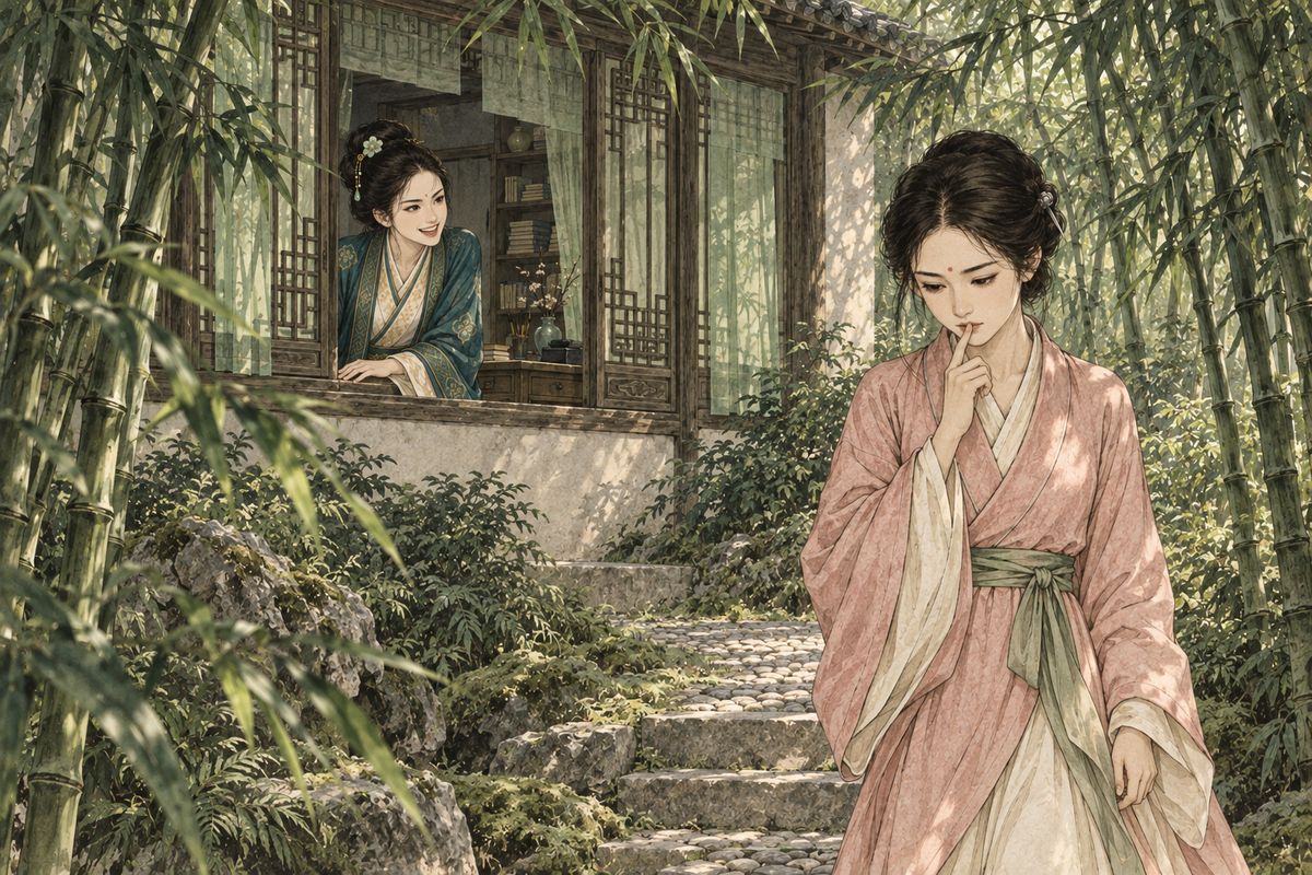 Her second draft was too laboured; it described moonlight, not the moon, said Baochai. Xiangling paced under the bamboo, deaf and blind to all else. When Tanchun called through the window, 'Take a rest, Xiangling,' she answered gravely that the word for rest belonged to the fifteenth rhyme, not hers, and everyone burst out laughing.