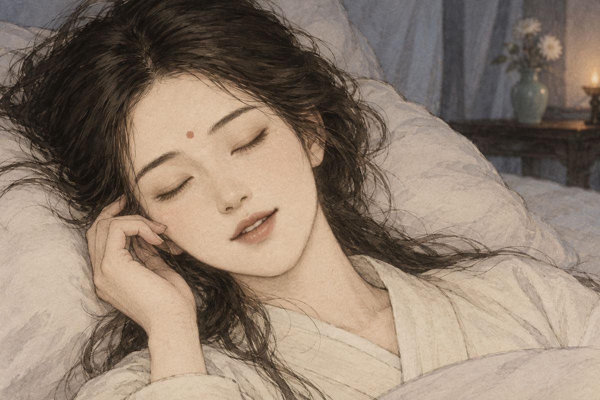 That night she lay awake until the fifth watch and slept only at dawn. Then Baochai heard her laugh in her sleep: 'I have it! Surely this one is good?' Eight lines had come to her in a dream. She copied them out at once and, with no idea whether they were good, hurried off to find Daiyu.