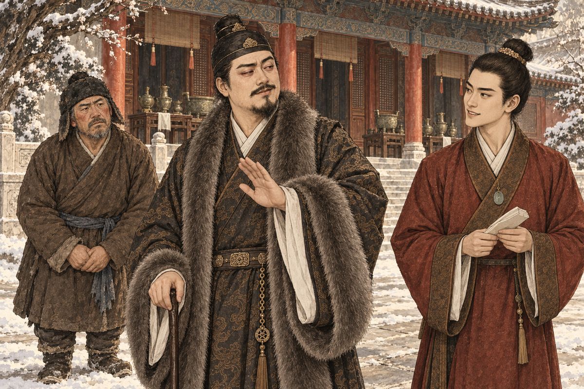 Jia Zhen had counted on five thousand taels. Wu Jinxiao blamed floods and hail, and supposed the Imperial Consort must reward the Rong mansion richly. Jia Zhen laughed to his son: country folk could not see how her visit and the new garden had drained the other house. 'A drumstick of yellow-cork wood: fine outside, bitter within.'