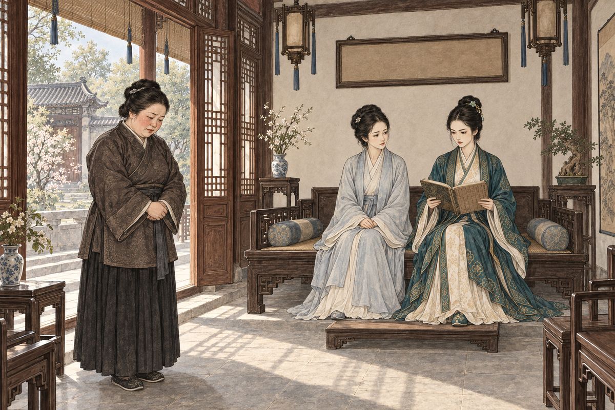 Each morning Tanchun and Li Wan sat in a small hall by the garden gate. Wu Xindeng's wife tested them by saying only that Concubine Zhao's brother had died. Li Wan offered forty taels. Tanchun made the woman fetch the old ledgers, and they showed that the kin of household concubines got twenty. The stewardess flushed. "Give her twenty," said Tanchun.