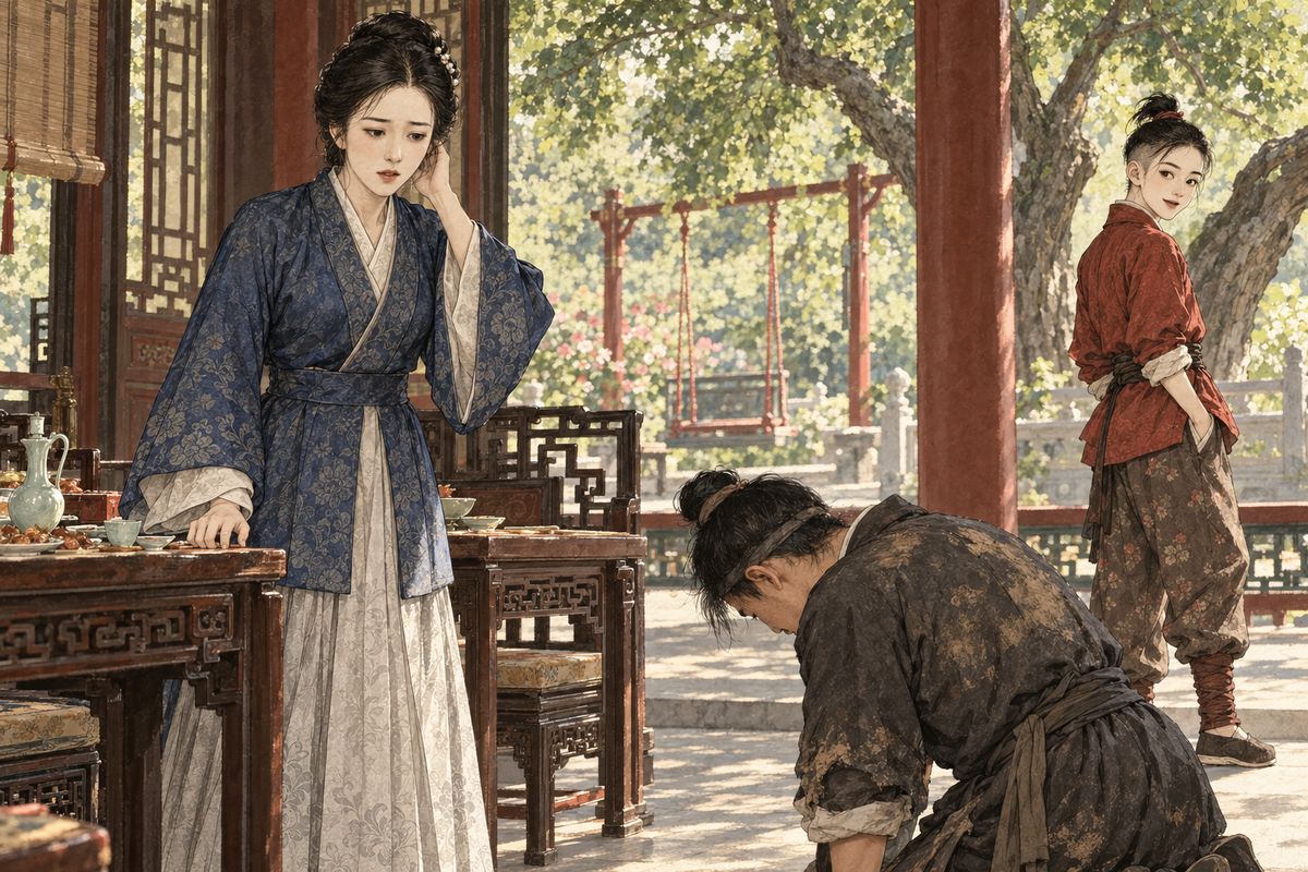 Baoyu dressed Fangguan as a boy and named her Yelü Xiongnu, and the whole Garden laughed at the name. Then, at Ping'er's return feast, servants burst in from the Ning mansion: Jia Jing was dead. You-shi hurried out of the city, where doctors found his belly hard as iron and his lips burned purple by his immortality elixirs.
