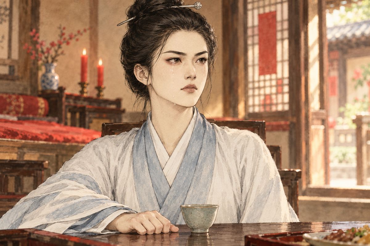After that she ruled the brothers, cursing them and cutting new silks to shreds. When her sister urged her to marry, she wept that she would choose the man herself. Jia Lian guessed Baoyu, and she spat. 'Don't look close at hand. Think back five years.' She would marry only the man she had seen then, and no one else.