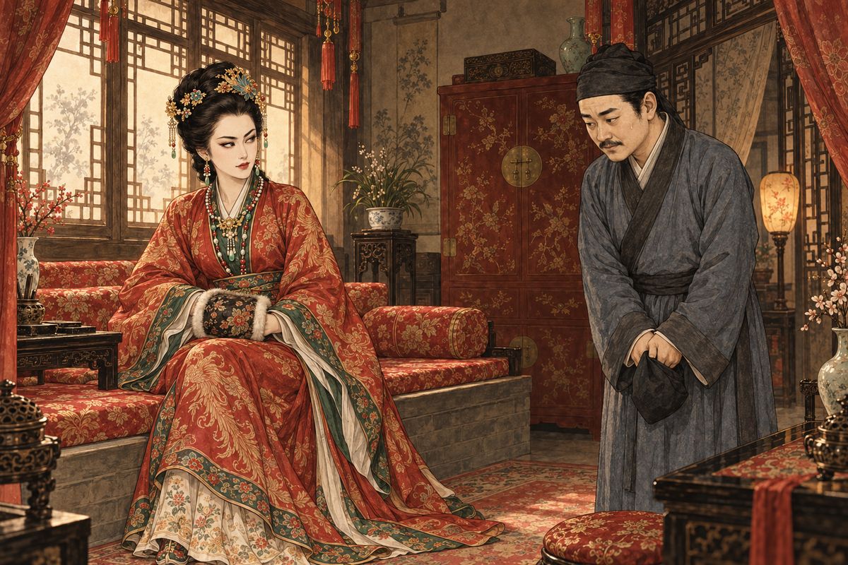 Xifeng had Zhang Hua sue again to reclaim his bride, until Jia Rong bribed him to leave the capital. Then, fearing he might reopen the case, she ordered Lai Wang to see him dead. Unwilling to take a life, Lai Wang hid for some days and reported that robbers had clubbed Zhang Hua on the road. 'If you're lying, I'll knock your teeth out.'