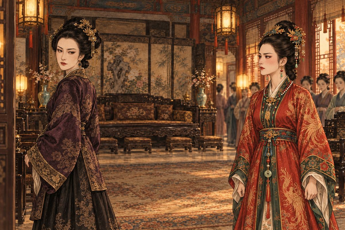 Two drunken old women had insulted You-shi's maid, so Xifeng had them tied up to wait for You-shi's judgement. One was related to a servant of Lady Xing's, who had long resented Xifeng. At the end of the evening, in front of everyone, Lady Xing smiled and begged Xifeng to let them go 'for the old lady's sake', and then left.