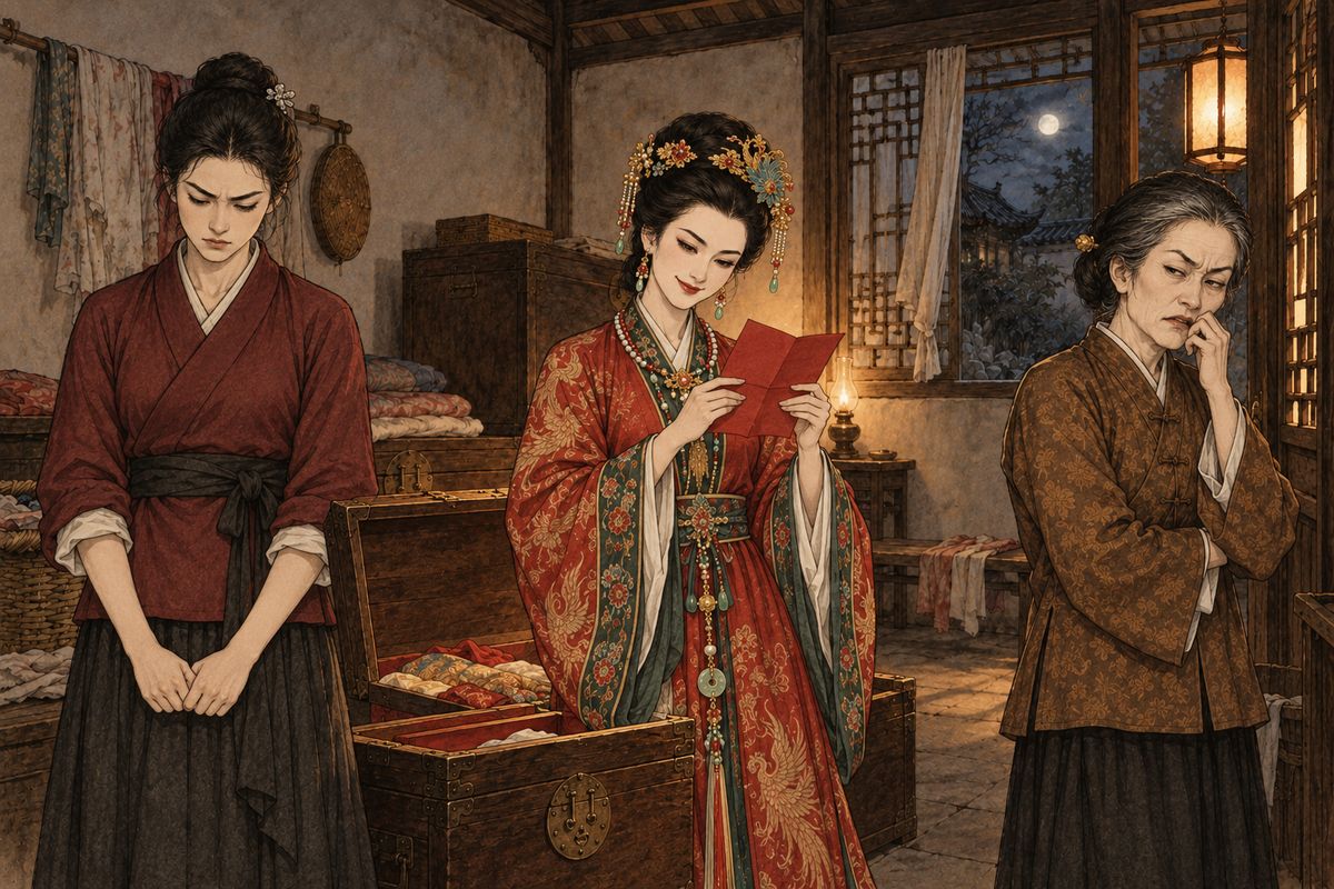 In Xichun's rooms they found silver her maid Ruhua was hiding for her brother. At Yingchun's, Zhou Rui's wife pulled men's shoes, socks and a love letter from Siqi's chest. Siqi was Wang Shanbao's wife's own granddaughter. Xifeng read aloud with amusement the note from Siqi's cousin Pan You'an, and his grandmother slapped her own face in shame.