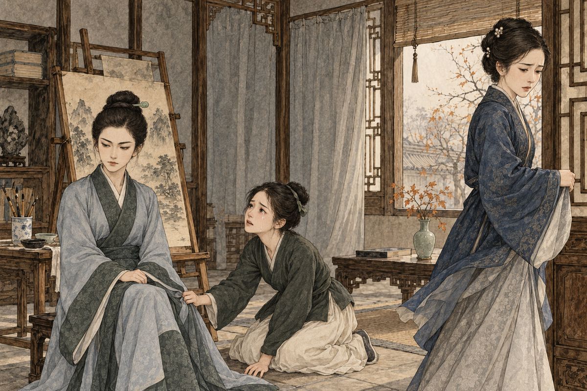 Xifeng fell ill after the raid. When You-shi called, Xichun demanded that she take Ruhua away and ignored the girl's pleas. Hinting at gossip about the Ning mansion, she declared that she would no longer visit it. "I'm clean and pure. Why should you drag me down?" You-shi left in anger.