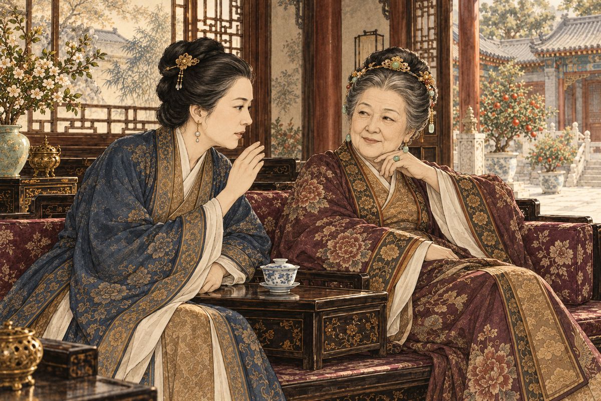 Lady Wang then told Grandmother Jia that Qingwen had consumption and was sent away. More quietly, she confessed that for two years she had paid Xiren an extra two taels a month from her own allowance, marking her as Baoyu's future concubine. Grandmother Jia approved and agreed that Baoyu must not be told.