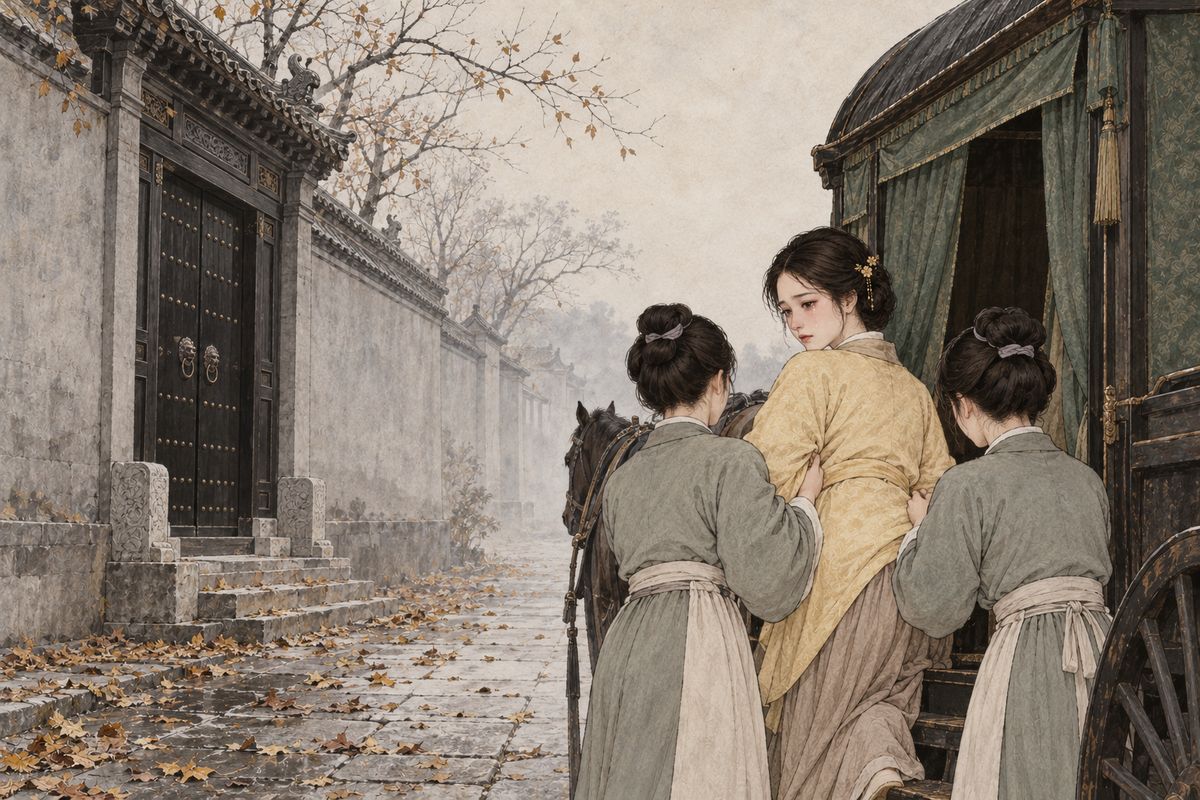 Yingchun begged to sleep a few nights in her old rooms, and stayed three days on Purple Caltrop Isle among her sisters. Then Sun Shaozu's people came for her. Afraid of him, she forced back her tears and went. Lady Xing never asked how she fared. Here end the eighty chapters attributed to Cao Xueqin.