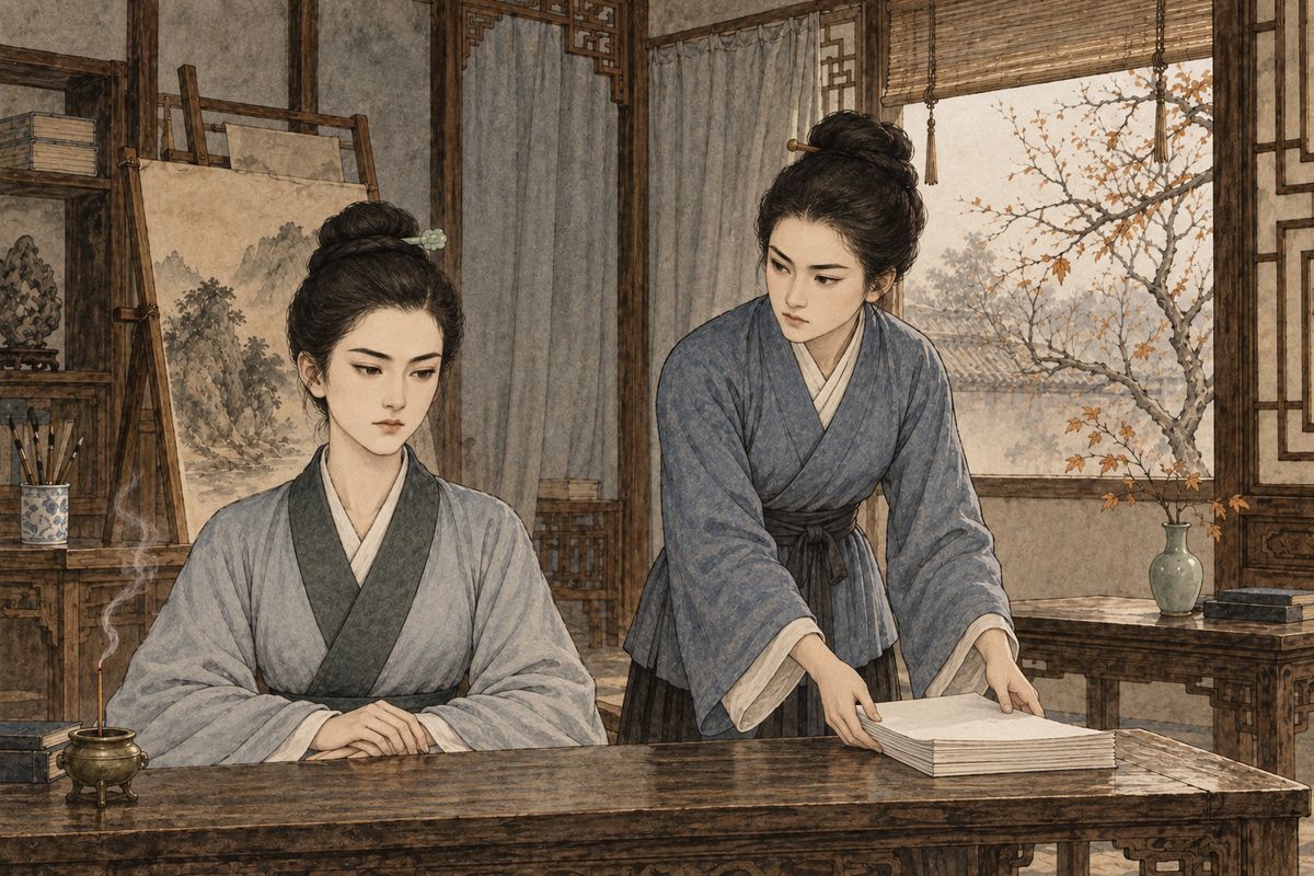 When Xichun heard of Miaoyu's illness she said nothing for a long time. Miaoyu was pure, she thought, yet her ties to the world were not cut. Only a mind with no thoughts left could be free of such demons. She made up a short Buddhist verse and lit incense. Soon Yuanyang came with paper, asking her to copy the Heart Sutra for Grandmother Jia's birthday prayers.