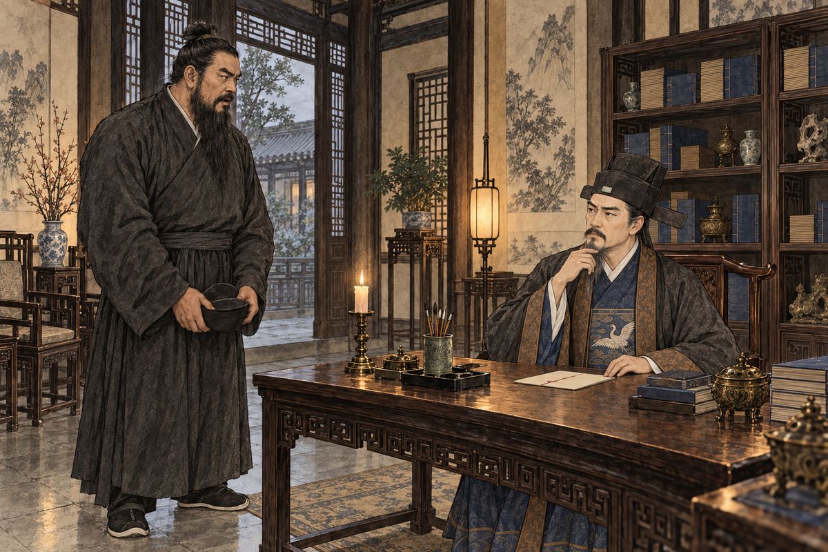 Next day Baoyu watched Jiang Yuhan play the lovesick suitor at a party, while Jia Lian chased runners who had seized the rent carts. The Zhens sent a servant, Bao Yong, who told of their own Baoyu. Near death, he had dreamed of cupboards full of registers and of girls turning to skeletons. He woke a changed boy and gave himself to his books.