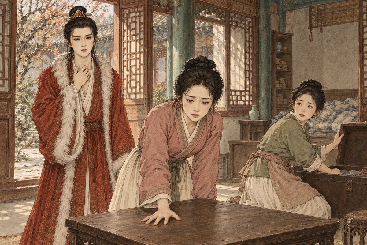 Baoyu had changed in a hurry to greet his grandmother and left his jade on the kang table. After she left, Xiren went to hang it back on him, but it was gone. She searched every corner in a cold sweat. Sheyue and the others swore they had not hidden it, and Baoyu just stood there, stunned.