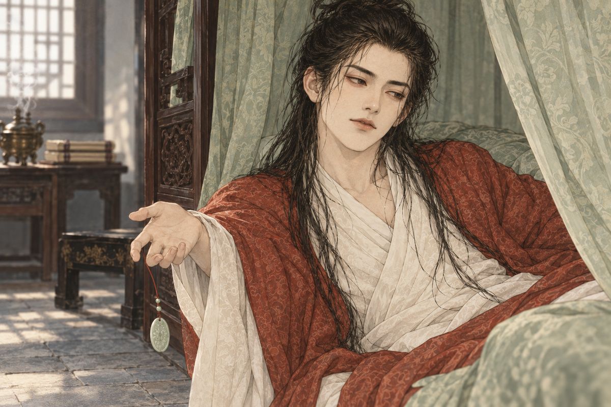 Xifeng took it to Baoyu, who had only just woken. He tossed it to the floor without looking: "You're fooling me again." Then he only laughed coldly. Lady Wang realised someone must have copied it from the notice. Grandmother Jia forbade anyone to punish the poor man, but Jia Lian was already striding out in anger.