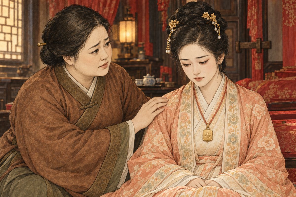 Xifeng tested Baoyu, and he laughed with joy at the name of Miss Lin. Aunt Xue gave her consent, and Xue Pan sent his from prison. When her mother told her, Baochai lowered her head and said nothing. Then her tears began to fall. She wept, but she did not refuse.