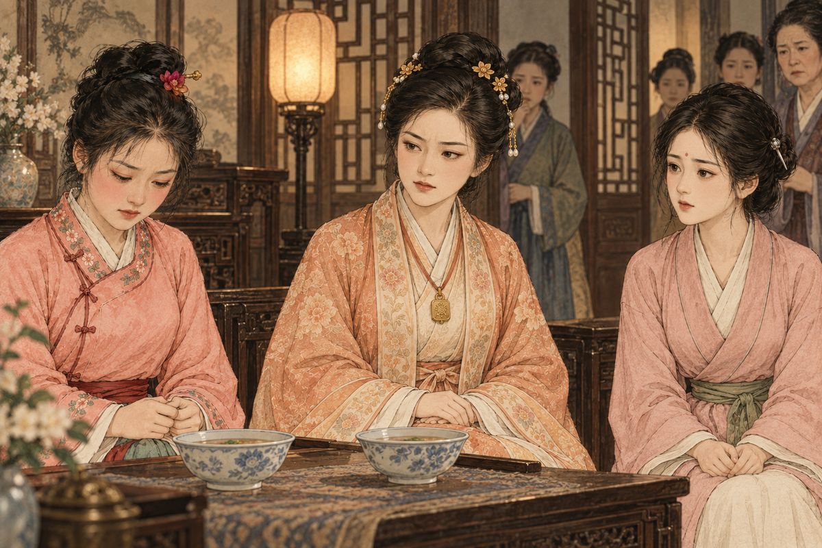 When the Xia relatives demanded a life for a life, the argument nearly became a brawl. Baochai kept asking questions, and the empty jewellery chests and scraps of arsenic paper began to undermine the accusation against Xiangling.