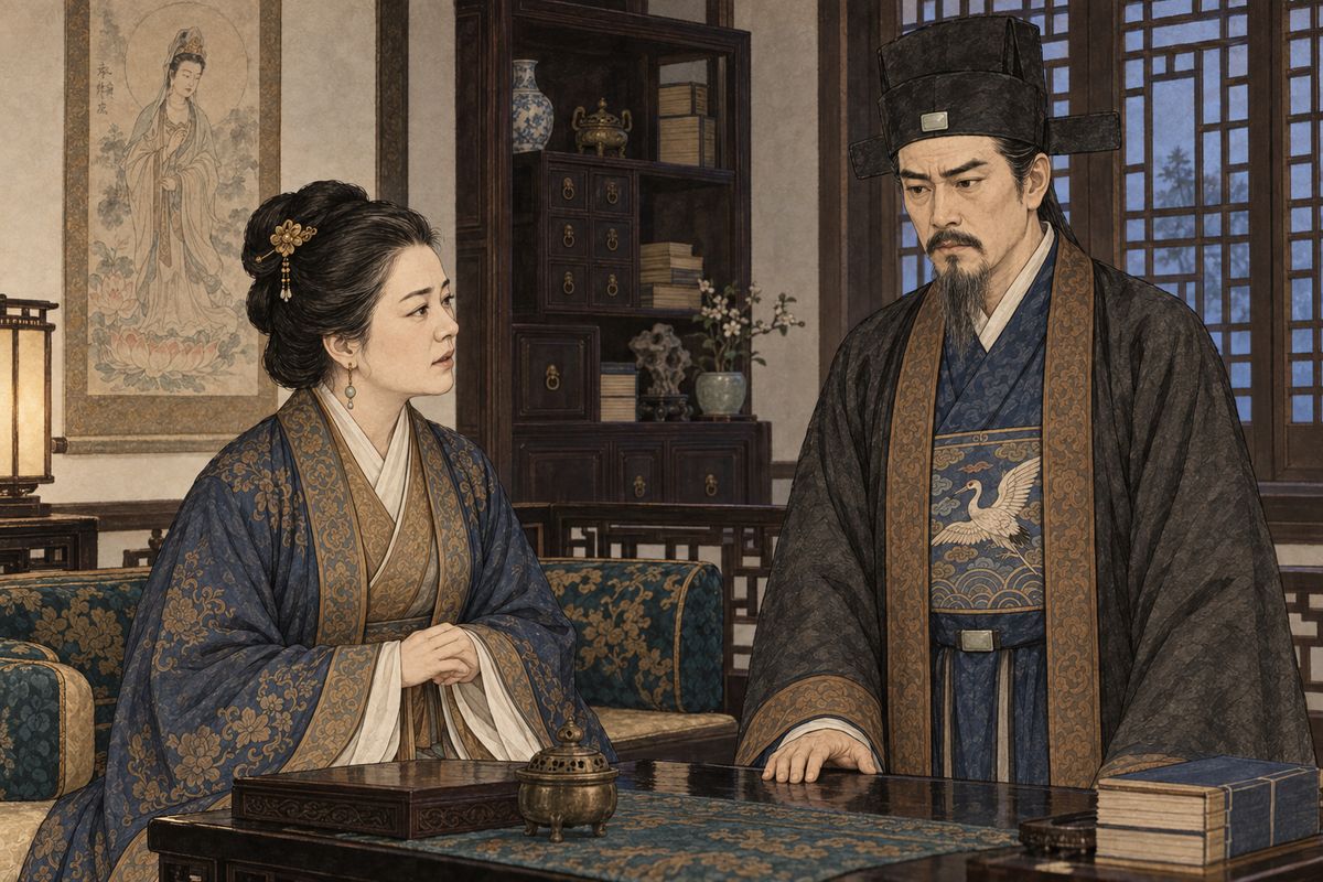 Only after they were alone did Lady Wang tell Jia Zheng that Daiyu had died. He received the news in silence, understanding at last the loss that had already changed Baoyu and the household around him.