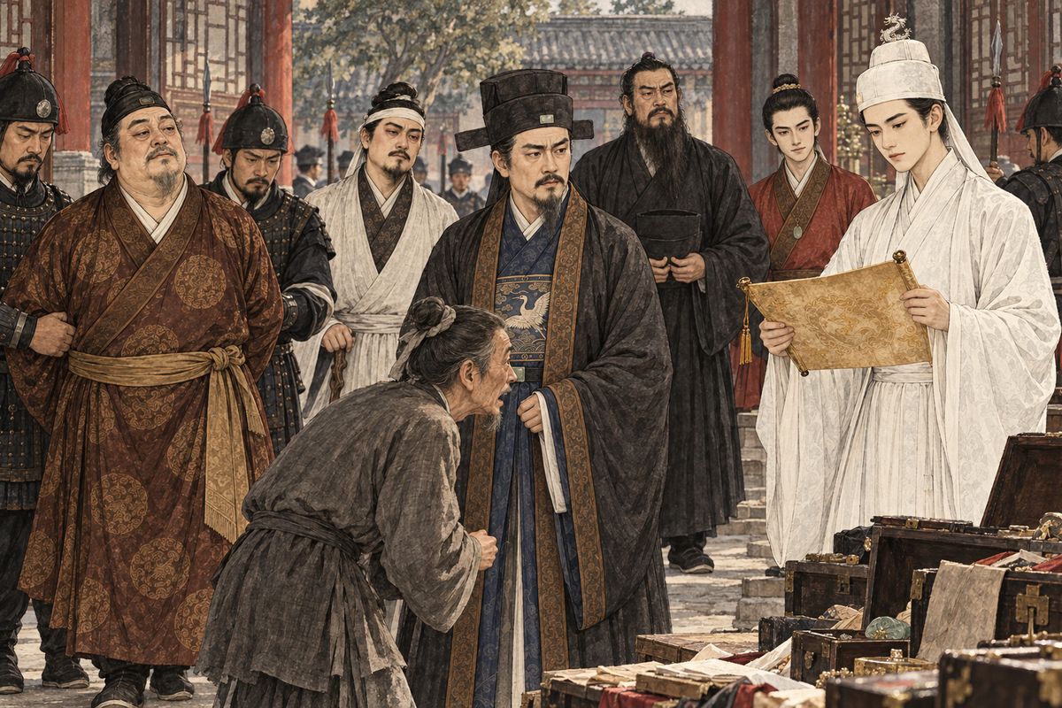 Jiao Da staggered in with news that the Ning mansion had also been stripped and Jia Zhen and Jia Rong arrested. Prince Beijing then brought a second edict that restrained the harshest measures, but the family could no longer mistake the crisis for a rumour.