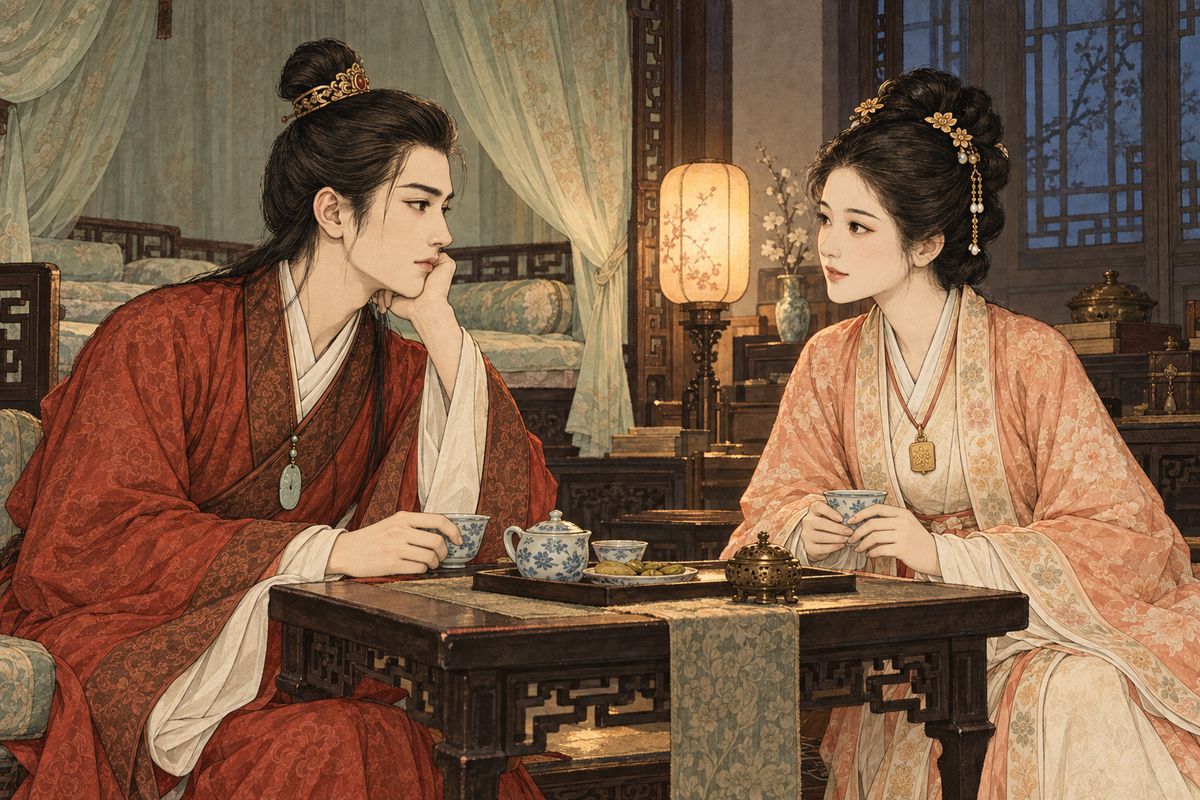 With time and patience, Baoyu and Baochai began to meet one another as husband and wife rather than strangers joined by family plans. Their quiet closeness did not erase Daiyu's memory, but it gave both of them a way to live with the changed household.