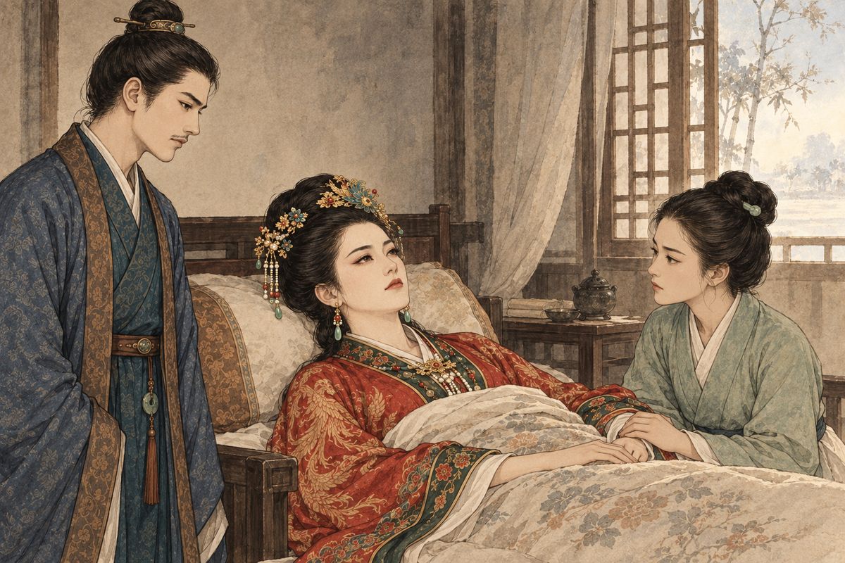In her final hours Xifeng asked for a boat and sedan chair to return to Jinling and be entered in the registers. She died soon afterward, leaving Jia Lian and Ping'er to face a modest funeral with almost no money.