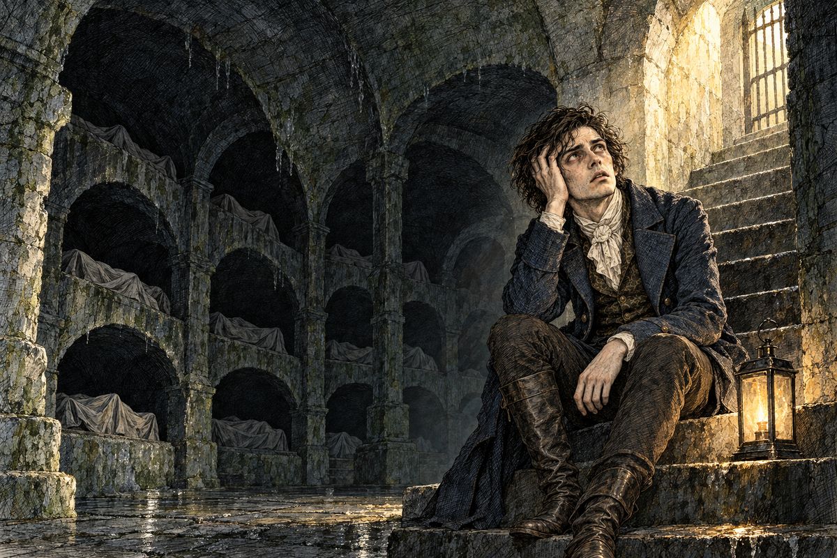 Asking where life itself came from, Victor turned to death. He spent days and nights in vaults and charnel-houses and watched how the body wasted and decayed. Then, out of that darkness, a sudden brilliant light broke in on him: he had found the cause of life, and could give it to lifeless matter.