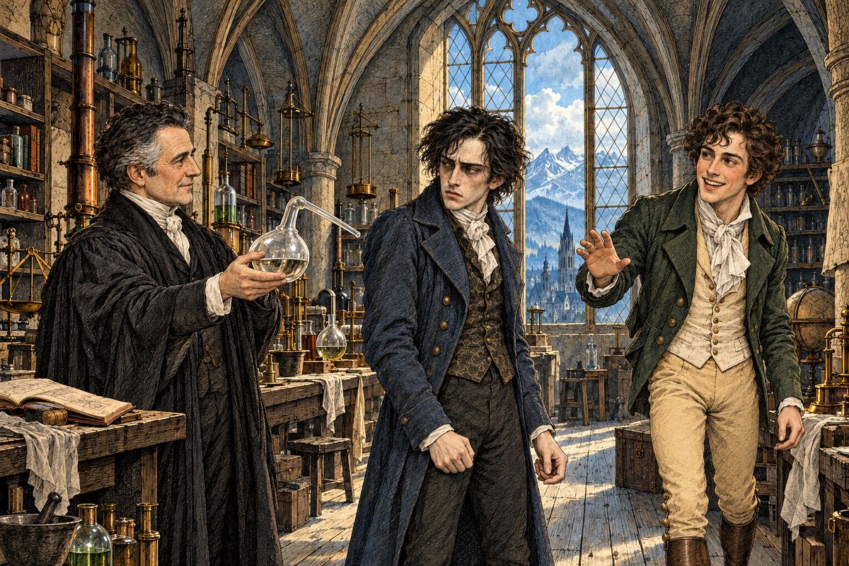 Once he was well, though, Victor could not bear even the name of natural philosophy. Clerval had hidden all his apparatus, but when they called on the professors, M. Waldman's kind praise of his progress felt like torture, and M. Krempe's blunt boasting was worse. Seeing his pain, Clerval quietly turned the talk elsewhere. He never tried to draw out Victor's secret.
