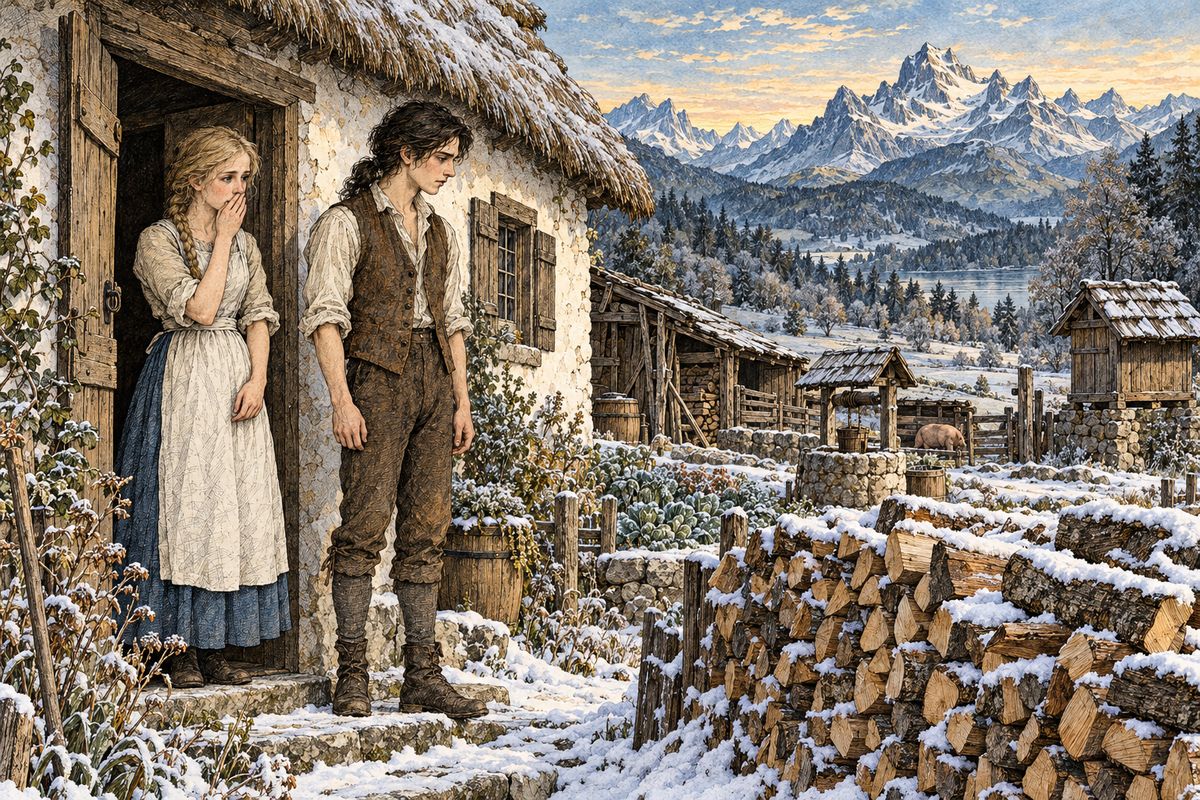 In time he understood why they were sad: they were very poor, and Felix and Agatha often went hungry so their father could eat. Ashamed, he stopped stealing their food. Instead, at night, he cut firewood with Felix's tools and stacked it by the door. 'Good spirit,' they whispered, amazed, though he did not yet know the words.