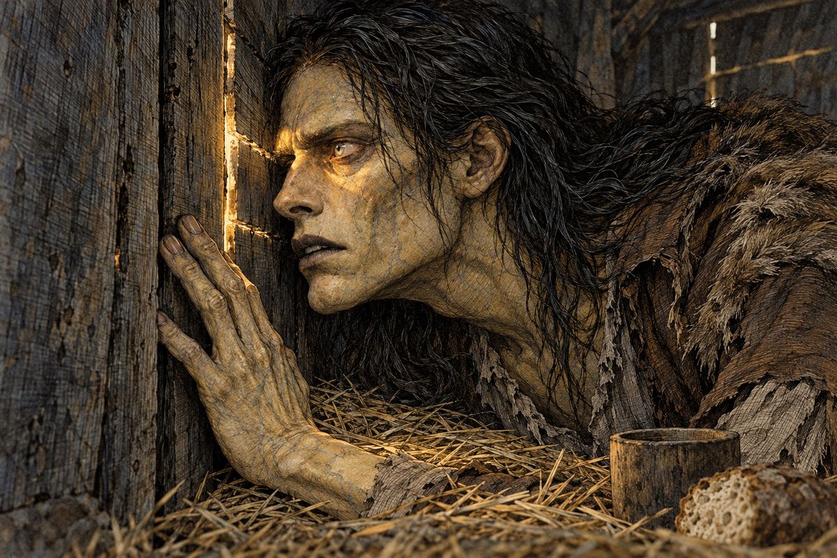 Over many months he worked out that their sounds carried meaning. One by one he learned 'fire', 'milk', 'bread' and 'wood', and then their names: father, Agatha, Felix. Each evening Felix read aloud to the others, and in the dark of his hovel the creature mouthed the words after him, longing to speak well enough to make them overlook his face.
