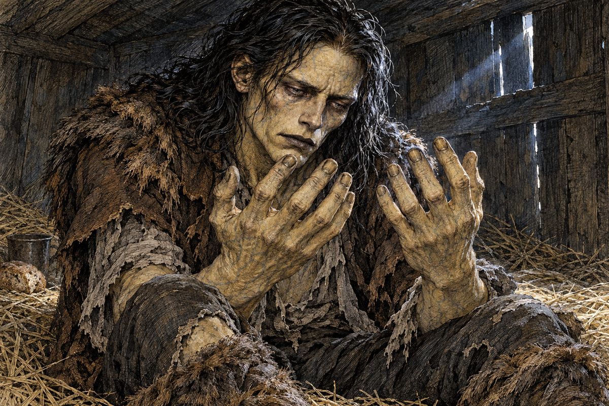 From these lessons he learned how people divided themselves into rich and poor, high birth and low, families and strangers. Then he turned to look at himself. He had no money, no family, no friend, and no one else like him. "Was I then a monster, a blot upon the earth, from which all men fled?" The more he knew, the deeper his sorrow grew.