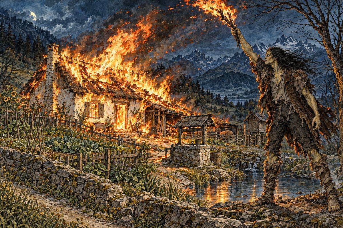That night he raged through the wood and declared war on all mankind, and most of all on his maker. Next day he heard Felix tell the landlord that the family could never live there again. The De Laceys were gone for good. Once the moon had set, he piled straw around the empty cottage and set it alight in a howling wind.