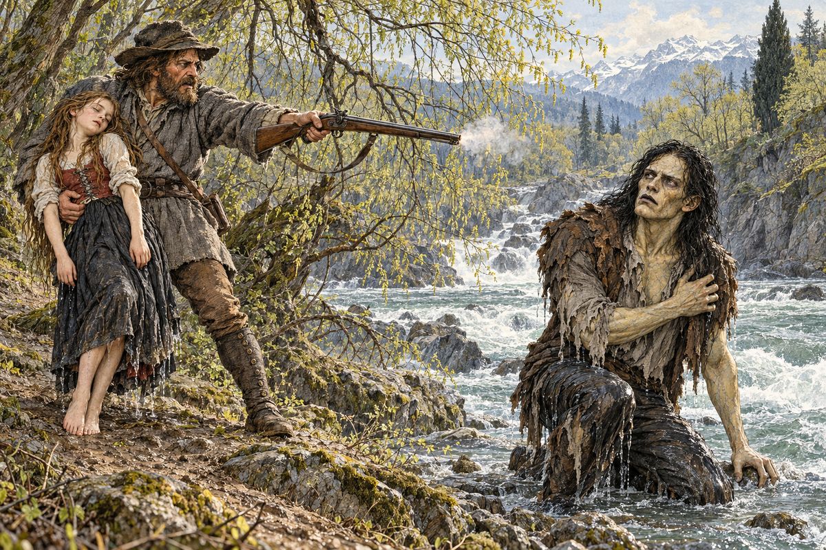 Guided by Victor's papers, he travelled south-west towards Geneva through a winter of snow and frozen rivers, moving only by night. One spring morning in Switzerland he pulled a drowning girl from a rushing river, but the man with her snatched her away and shot him. 'This was then the reward of my benevolence!' He swore hatred against all mankind.