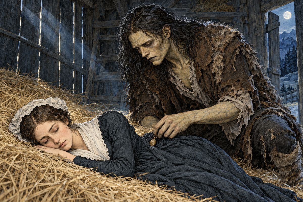 In a barn he found a young woman, Justine, asleep on the straw. Afraid she would wake and name him as the murderer, he tucked the portrait into a fold of her dress and fled. At last he came into these mountains to find his maker and make one demand: a companion as hideous as himself. 'This being you must create.'