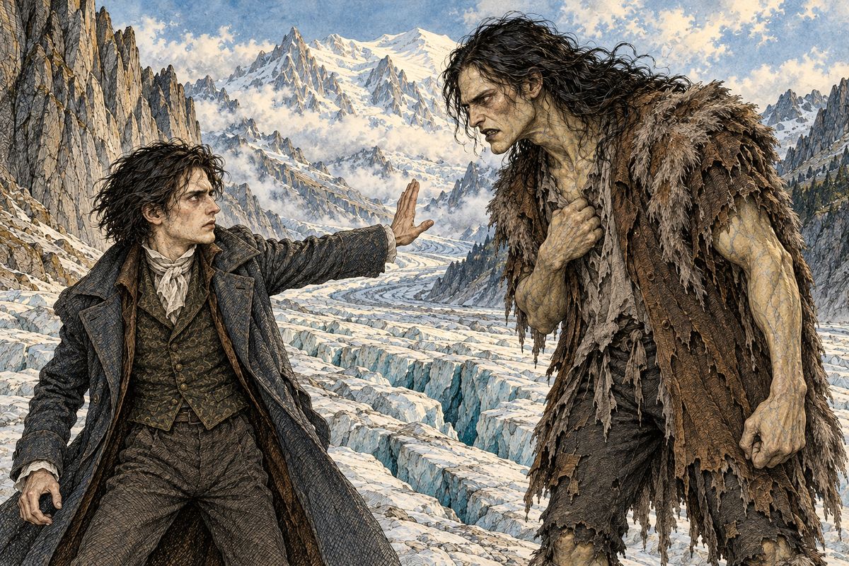 "I do refuse it," Victor cried; no torture would ever make him create a second such being. The creature's face twisted with rage, and he swore undying hatred against his maker. Then, calmer, he asked only for a companion as hideous as himself. Together, he said, they would live harmlessly in the wilds of South America, eating acorns and berries.