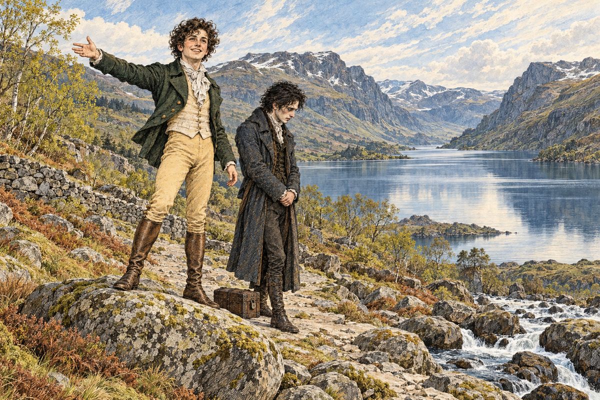 Victor and Clerval spent the winter in London, where Victor secretly gathered the materials for his dreadful new task, each step 'like the torture of single drops of water' on his head. In spring they travelled north, and among the Cumberland lakes Victor could almost fancy himself back among the Swiss mountains, while Clerval cried, 'I could pass my life here.'