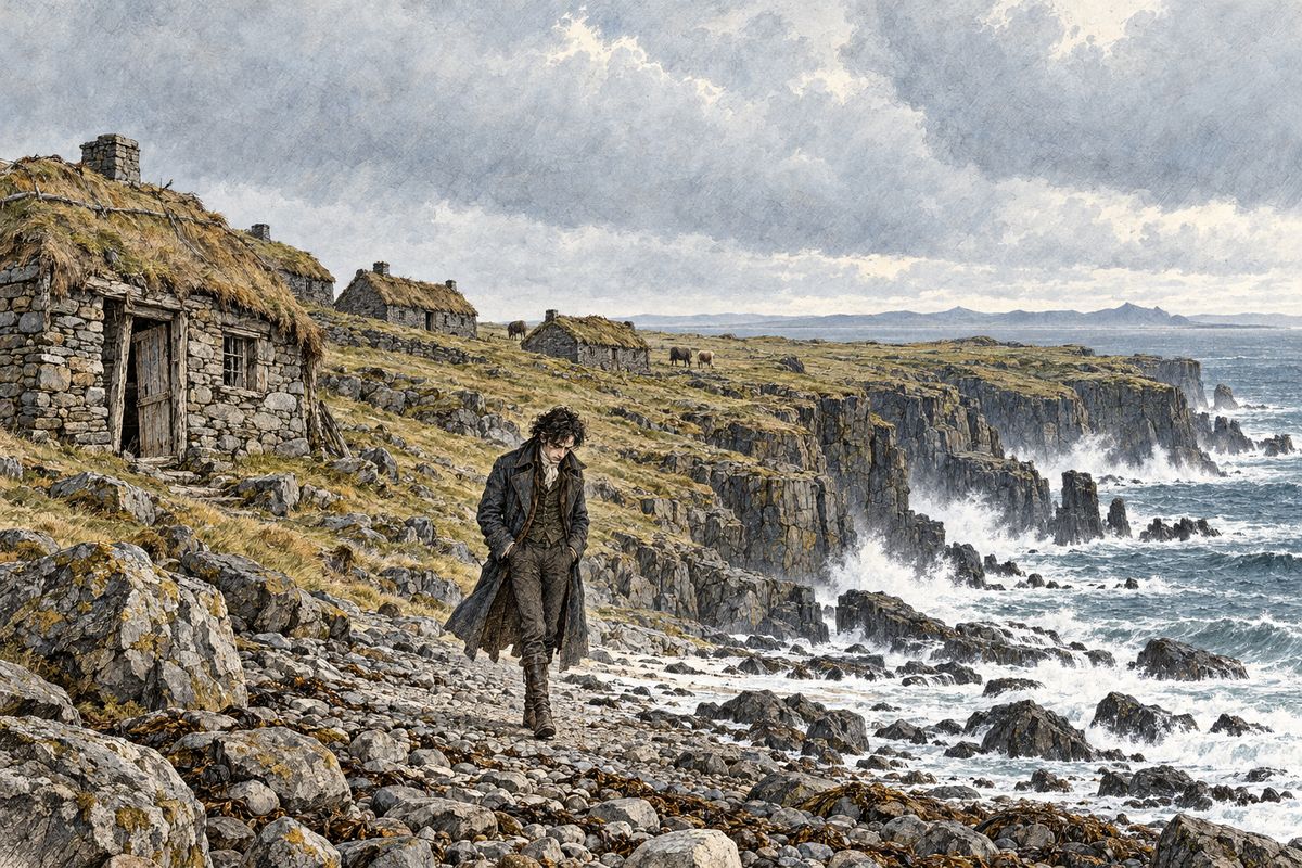 On one of the remotest Orkneys, a bare rock beaten by waves and home to five half-starved people, he hired a broken hut and patched it. There he worked in cold blood, no longer blinded by the frenzy of his first creation, and his heart often sickened at what his hands were doing. He dared not raise his eyes, afraid of seeing his persecutor.