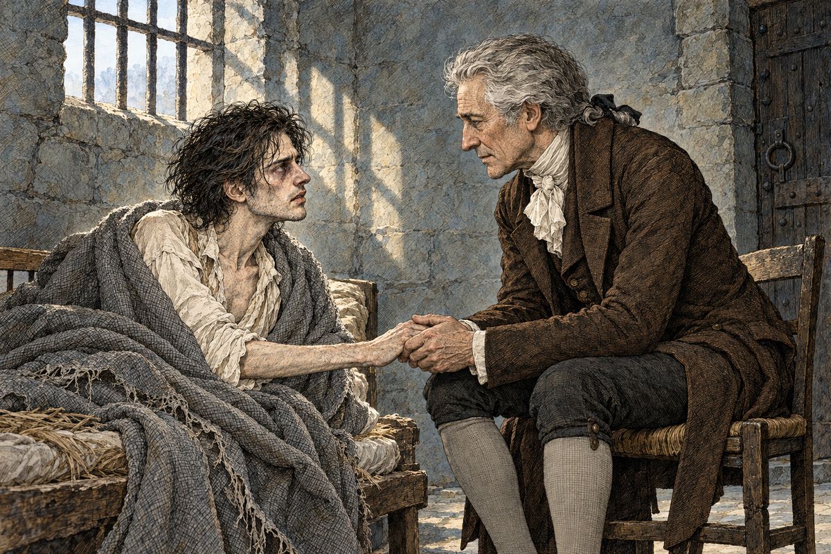 He woke in a barred prison room. Mr. Kirwin, who had found his father's letter among his papers, had sent to Geneva, and Alphonse came to his bedside. At the assizes the grand jury freed him on proof that he had been on the Orkneys that night, and father and son sailed from Ireland at midnight, Victor still haunted by Clerval and the monster.