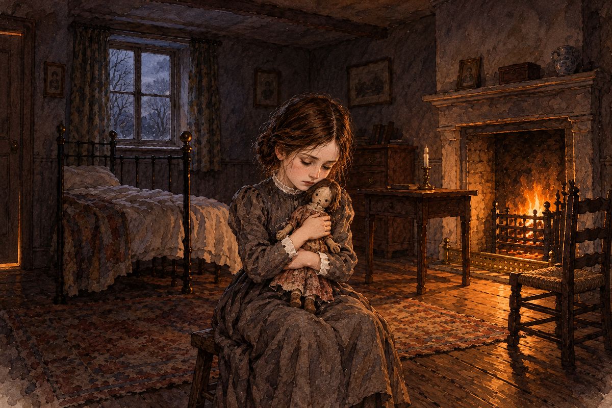 After the red-room, Mrs Reed shut Jane away from her cousins, in a closet to sleep and the nursery by day. At Christmas, while music and laughter rose from the drawing-room below, Jane sat alone by the dying fire with her shabby doll. Human beings must love something, and she loved that.