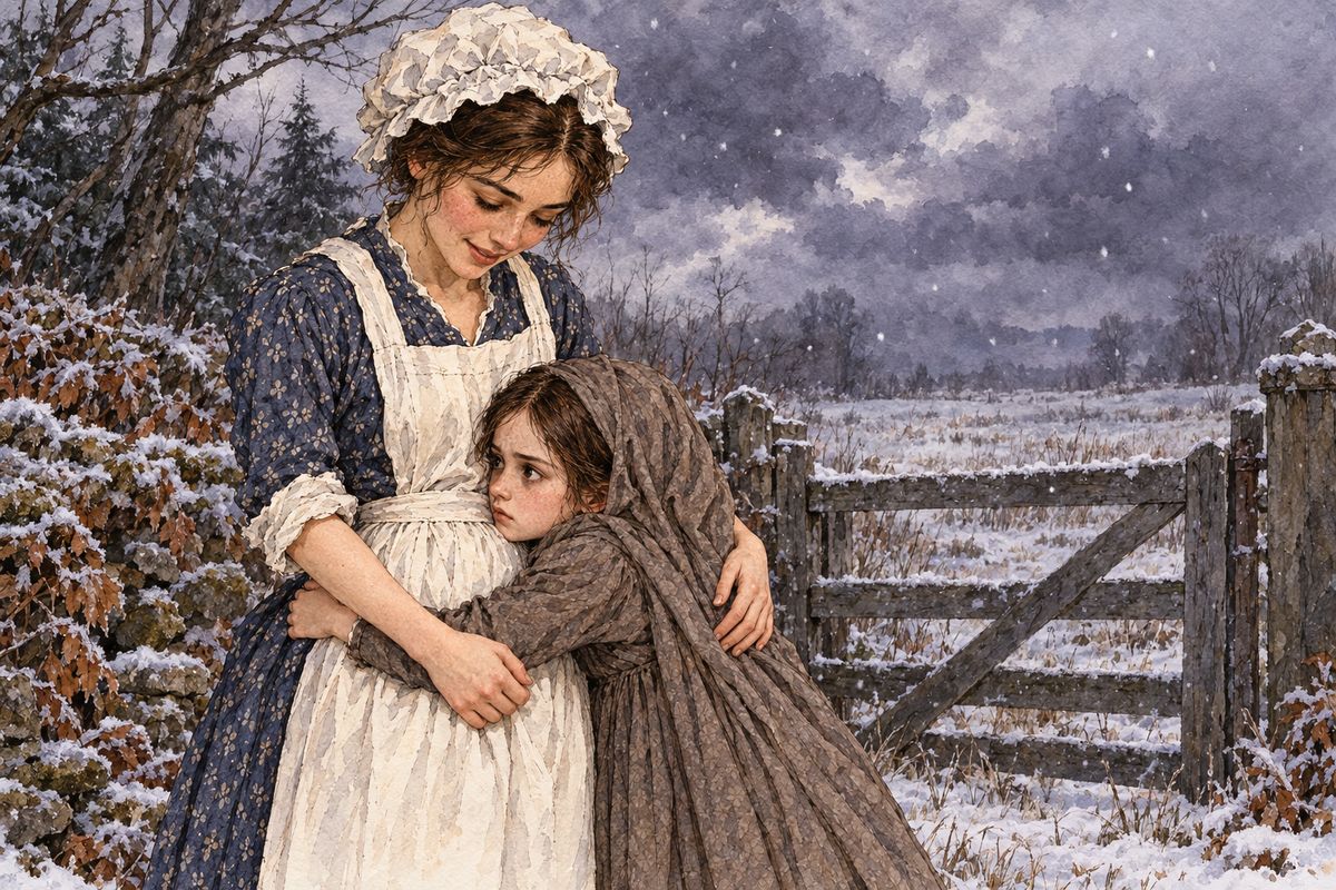 Her triumph soon turned cold and bitter. Jane wandered into the frozen garden, leaning on a gate as snow began to fall, whispering, 'What shall I do?' Then Bessie came looking for her. Jane put her arms round her, and the two made friends; Jane was to leave for school in a few days.