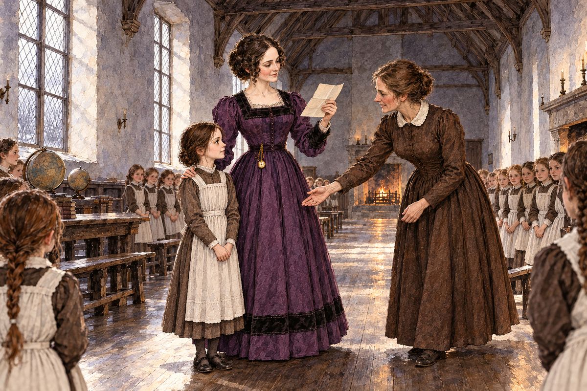 A week later Mr Lloyd's reply arrived, and it bore out Jane's account. Miss Temple gathered the whole school and declared Jane cleared of every charge, and the teachers shook her hand and kissed her. Jane set to work again, soon began French and drawing, and would not now have exchanged Lowood for all the luxuries of Gateshead.