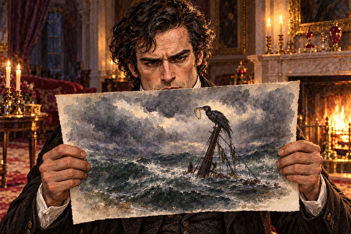 He made her play the piano, then judged it no better than any schoolgirl's. Then he sent for her portfolio. He laid most of her watercolours aside but kept three: a cormorant on a drowning sea, the Evening Star, and a pale head against an iceberg. "Where did you get your copies?" "Out of my head." He called her thoughts elfish.